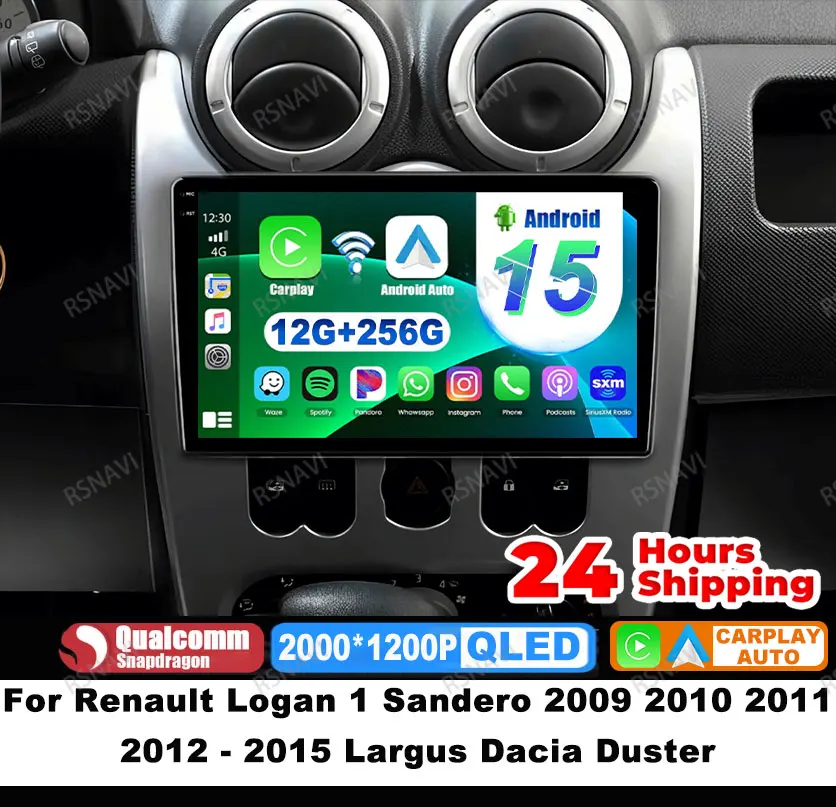

Car Radio Android 15 For Renault Logan 1 Sandero 2009 2010 2011 2012 - 2015 QLED Navigation Multimedia DSP 4G LTE Qualcomm GPS