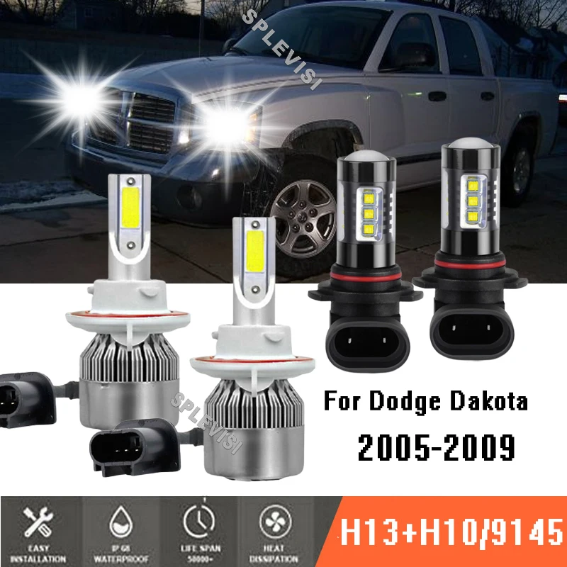 

LED White Headlight High/Low Beam fog Lights 6000K Bulbs Kit luz para auto For Dodge Dakota 2005-2009 2005 2006 2007 2008 2009