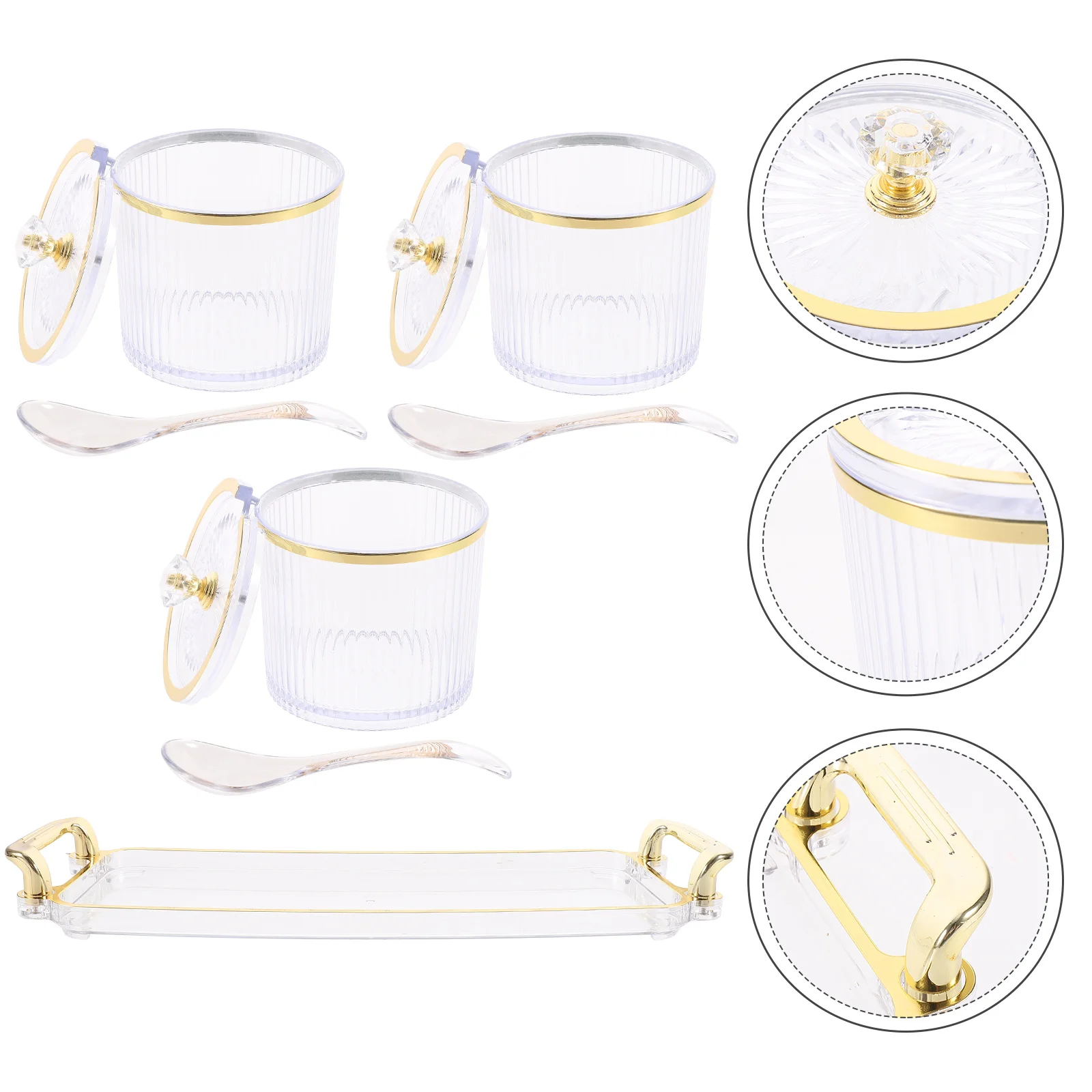 

1 set 1 Set Seasoning Container Set Transparent Spice Storage Boxes Striped Design Salt Sugar Jars With Spoons For Kitchen