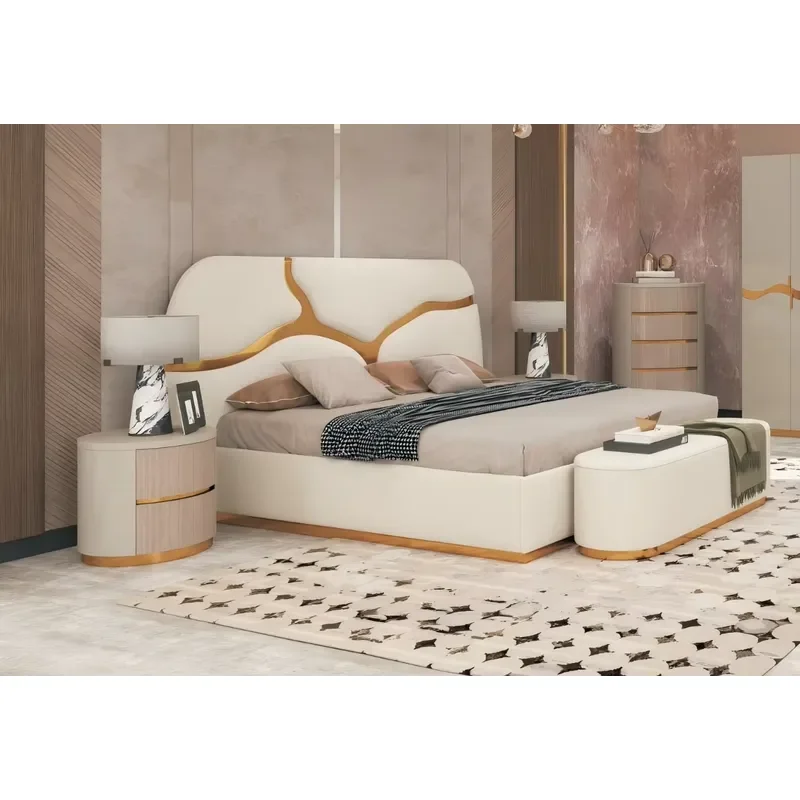 King Size Bedroom Furniture Set MDF Wood Bed Frame Wardrobe Closet Storage Deluxe Home Interior Design Modern Style Decor