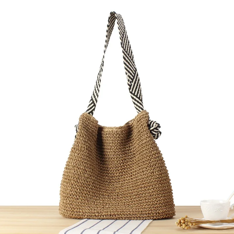 2024 Modna torba na ramię o dużej pojemności Damskie torebki i portmonetki Straw Weave Navy Style Tote Letnie torby plażowe dla kobiet