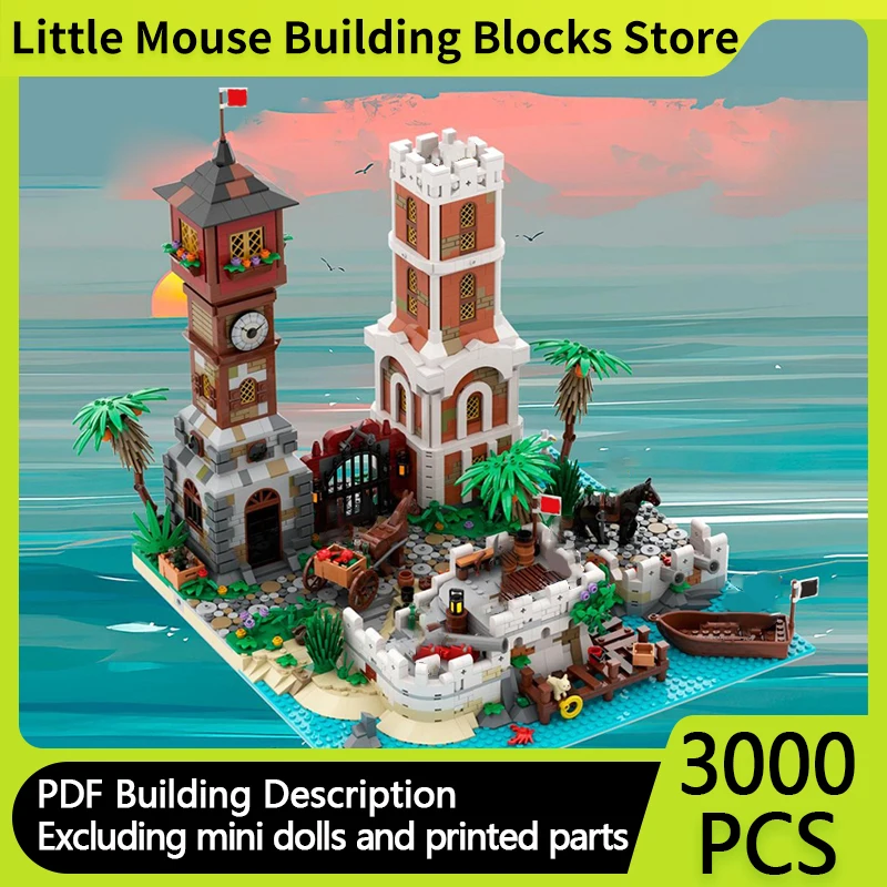 

Средневековый замок, модель MOC, строительные кирпичи, пиратские городские ворота и бастіон, модульные технологии, подарки, праздник, сборка, детские игрушки