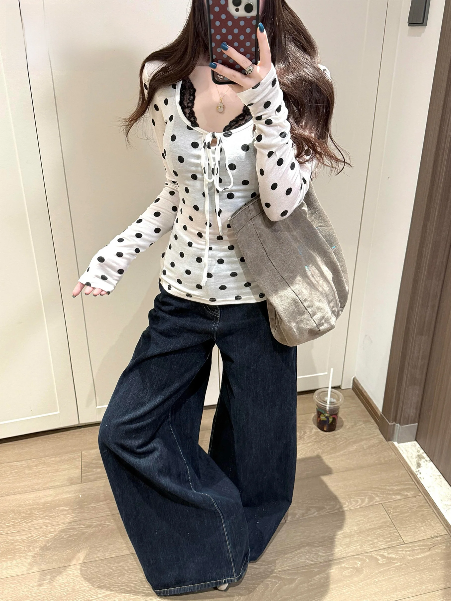 

High Waist Wide Leg American Style Loose Fit Straight Cut Jeans Women's Deep Blue Casual Spring Summer New Arrival