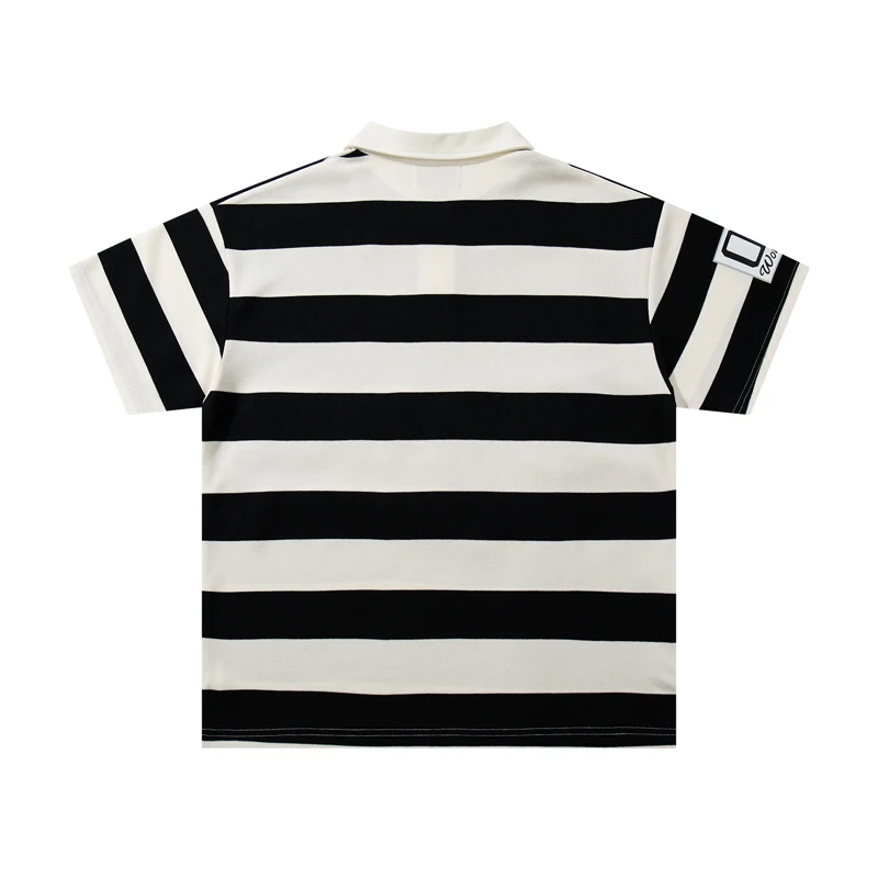 Summer New Style Men's Women's MAJESTIK Top Black White Striped Letter Print Rhinestone Embellishment Short Sleeves