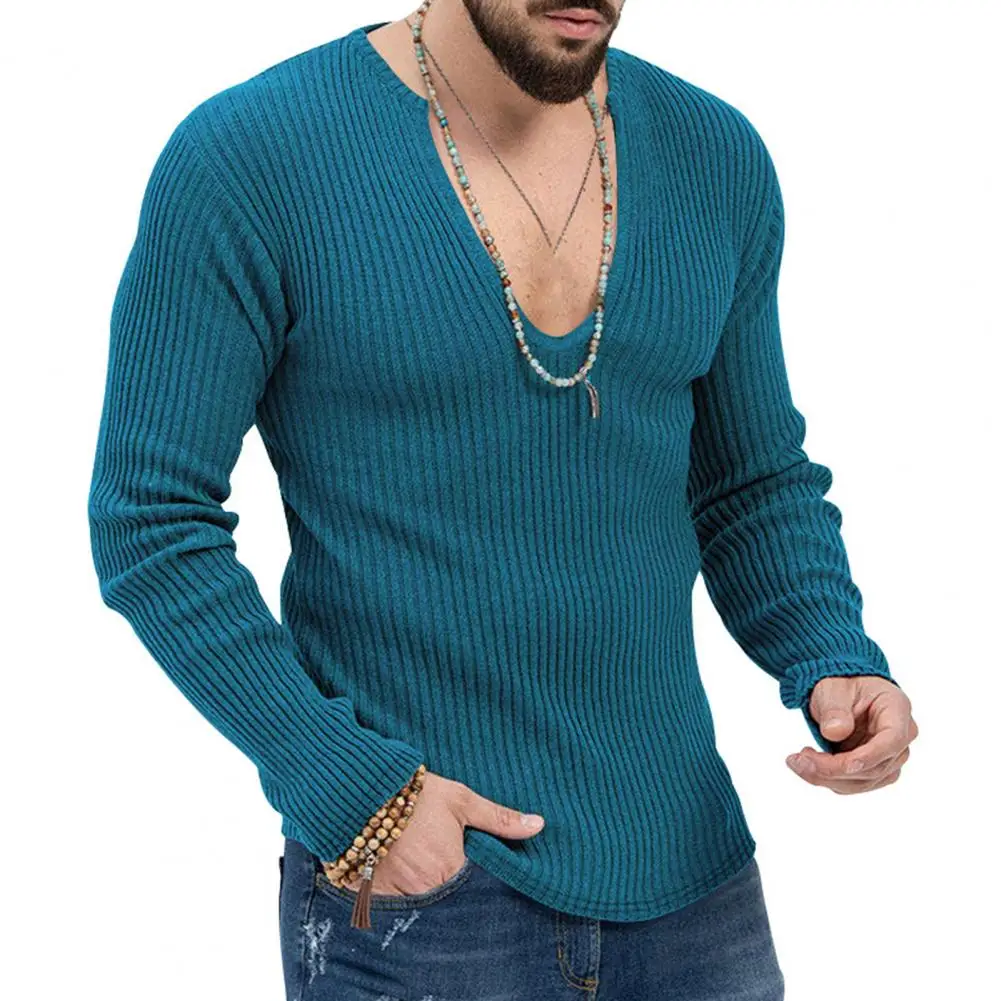 

Comfortable Cotton Blend Sweater Stylish Men's Ribbed V-neck Sweater Slim Fit Soft Warm Knitwear for Fall/winter Casual Pullover