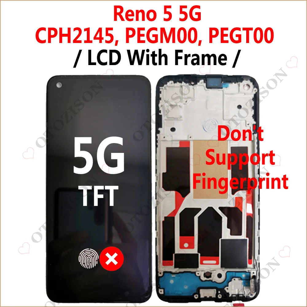 For OPPO Reno5 5G LCD With Frame CPH2145 Display Reno 5 4G CPH2159