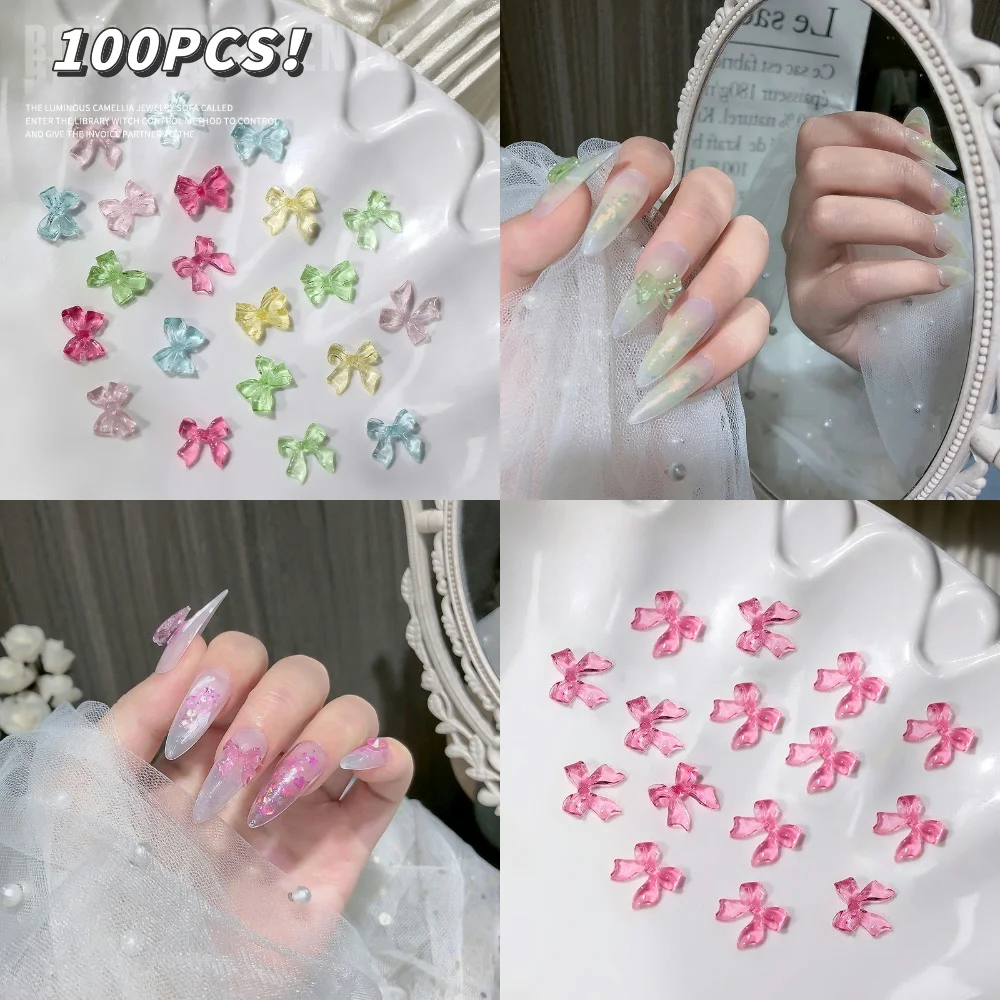 Cinta de colores para manicura, accesorios de decoración de uñas, lazo rosa Kawaii, suministros de diseño de manicura, piezas, 100