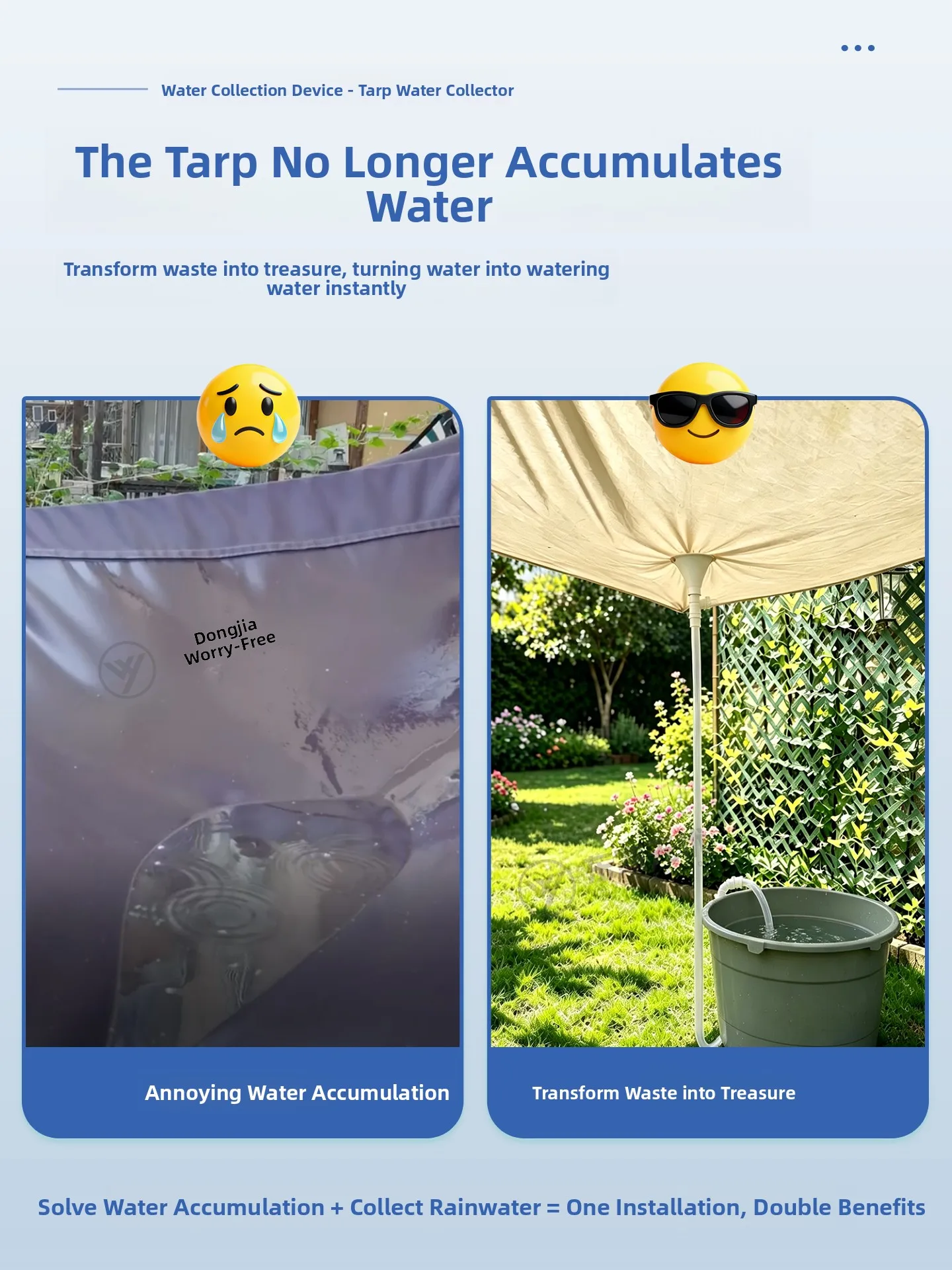 Outdoor Canopy Rainwater Collection System Sunshade Cloth Water Drainage Funnel Modification Rain Accumulator