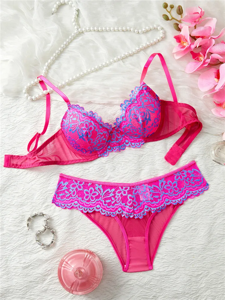 

Бюстгальтер и короткий комплект с принтом и оборками, кружево, сексуальное нижнее белье без следов, лоскутное нижнее белье, стринги, ультратонкие розово-красные прозрачные экзотические комплекты