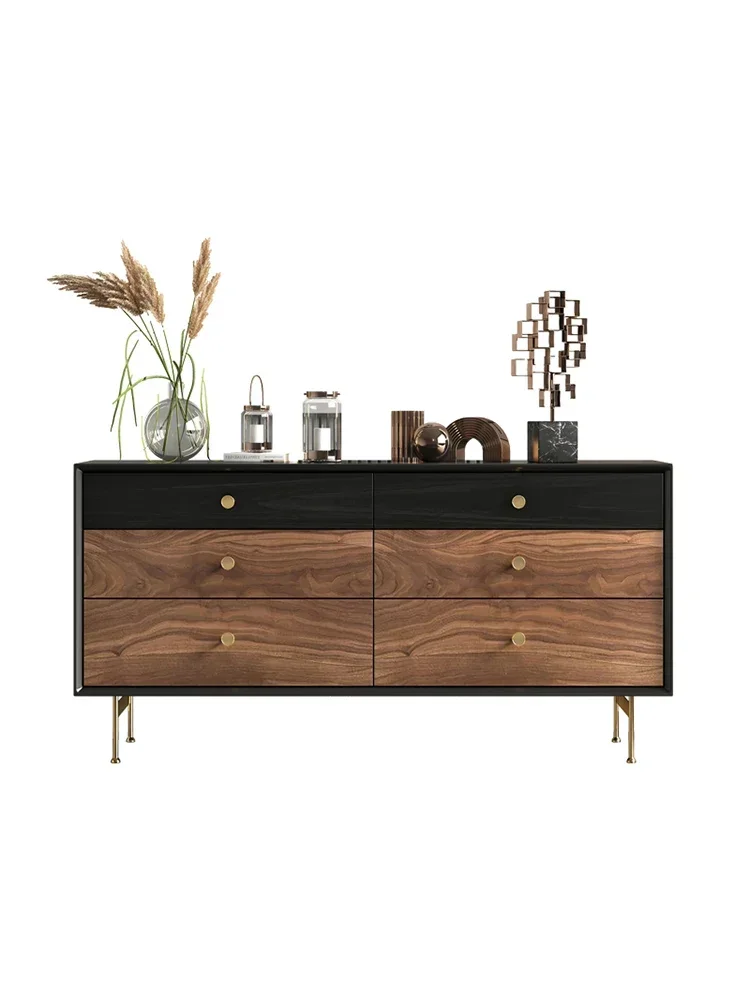 

Итальянский шкаф из цельного дерева с шестью ящиками для спальни, черный орех, боковой шкаф для гостиной, ящик для хранения, шкаф для крыльца