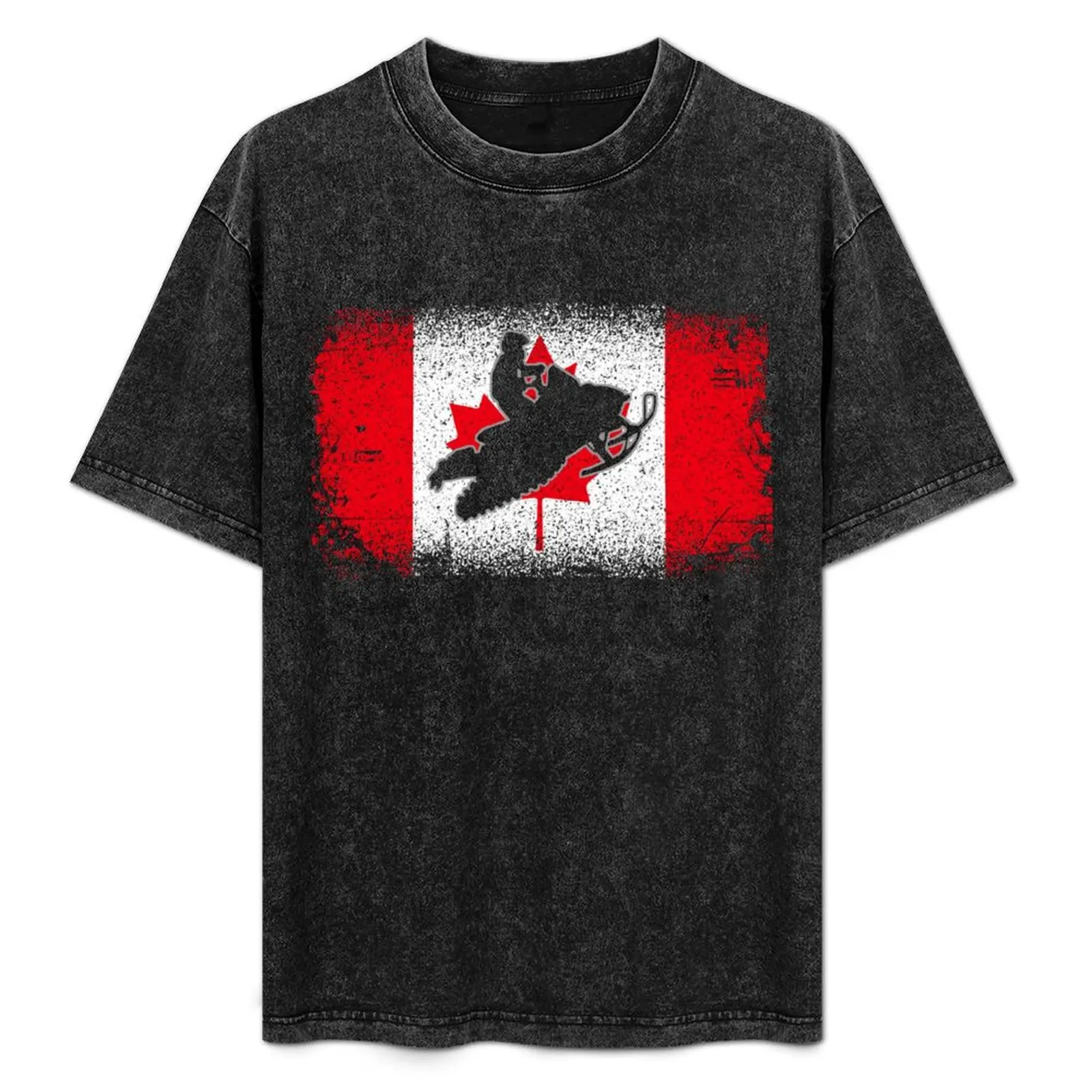 

snowmobile rider canada flag sled vintage T-Shirt Graphic Print Short Sleeve T-Shirt