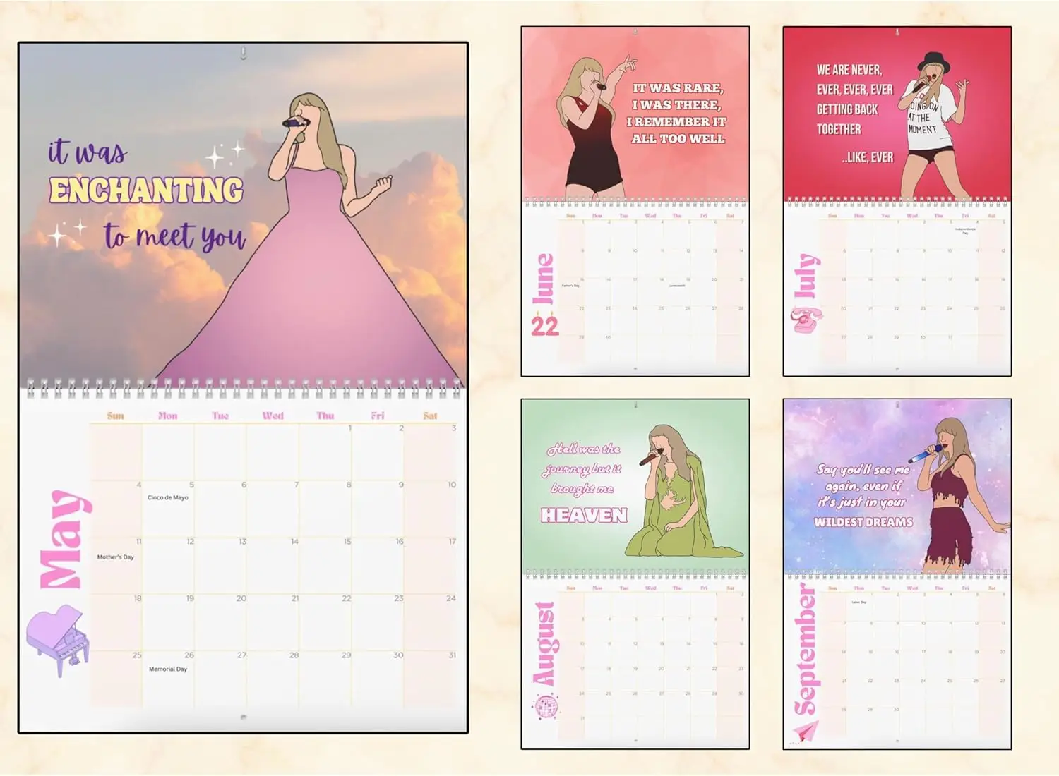 Taylor Swift Lyrics Wandkalender, handgemalter Kalender, Musik, Festival, Poster, Wanddekoration, Zuhause, Büro, Gesang, Liebhaber, Fan-Geschenk