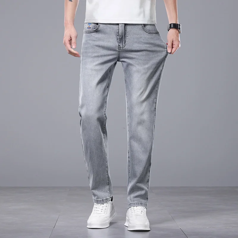 

Brand Clothing Luxury Classics Spring Summer Cotton Grey Men's Jeans Slim Denim Pants Work Y2k Korea Skinny Trousers Male