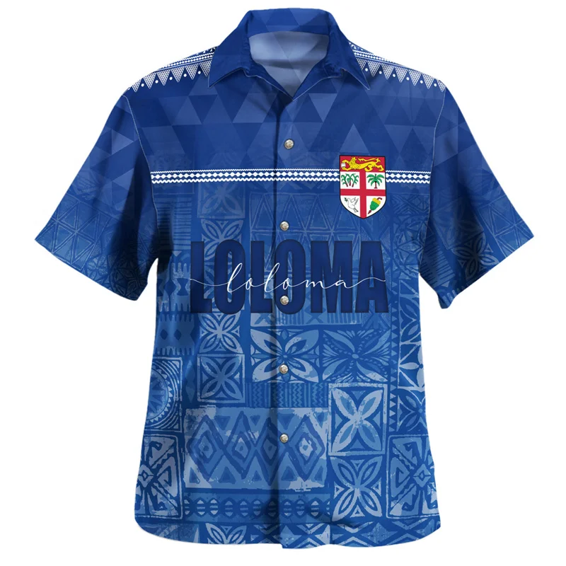 Homens 3D BULA FIJI Bandeira Emblema Estampado Camisas, camisas havaianas, Fiji Brasão de Braço Gráfico, Manga Curta Top, Roupas da moda, Verão
