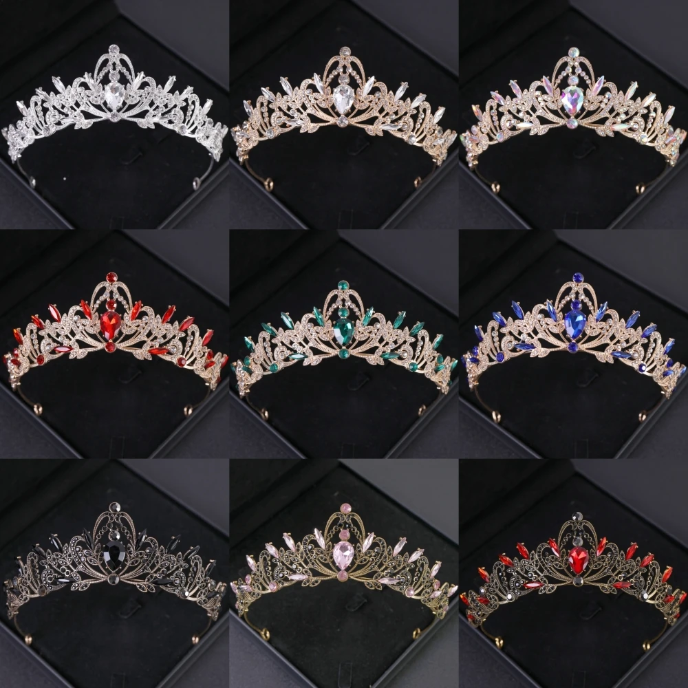 الذهب اللون حجر الراين التيجان والتيجان الزفاف حفل زفاف تاج للنساء إكسسوارات الشعر مجوهرات الذكرى أغطية الرأس الهدايا