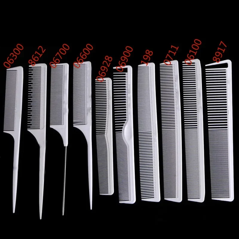 

10 Piece Set of Hairdressing, Hairdressing, Clipping Combs, Double Sided Pointed Tail Combs, White Plastic Combs, Dense Double S