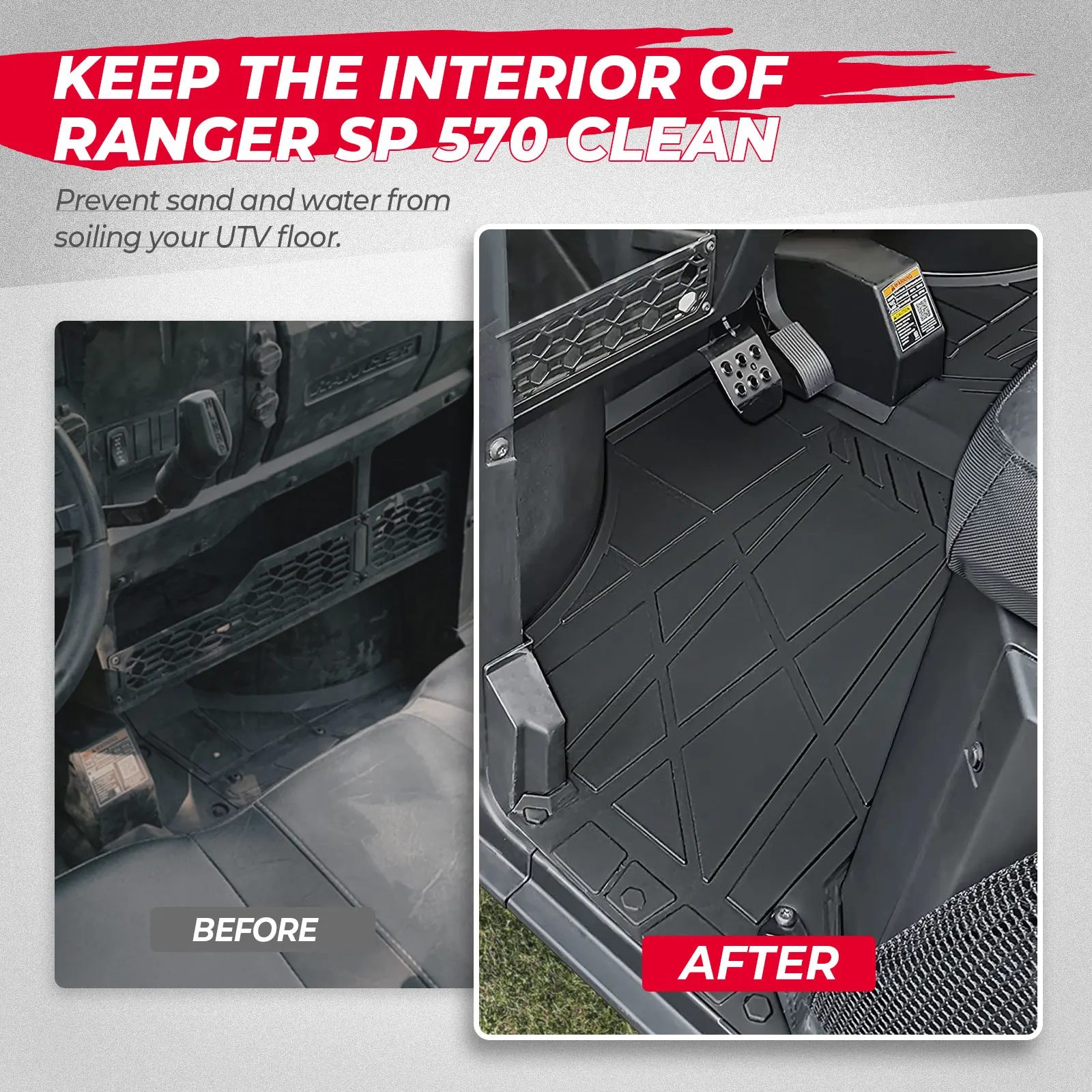 #2889186 KEMIMOTO UTV Floor Mat Compatible with Polaris Ranger SP 570/ Crew SP 570 2022 2023 Anti-Slip Front Floor Liner TPE Mat