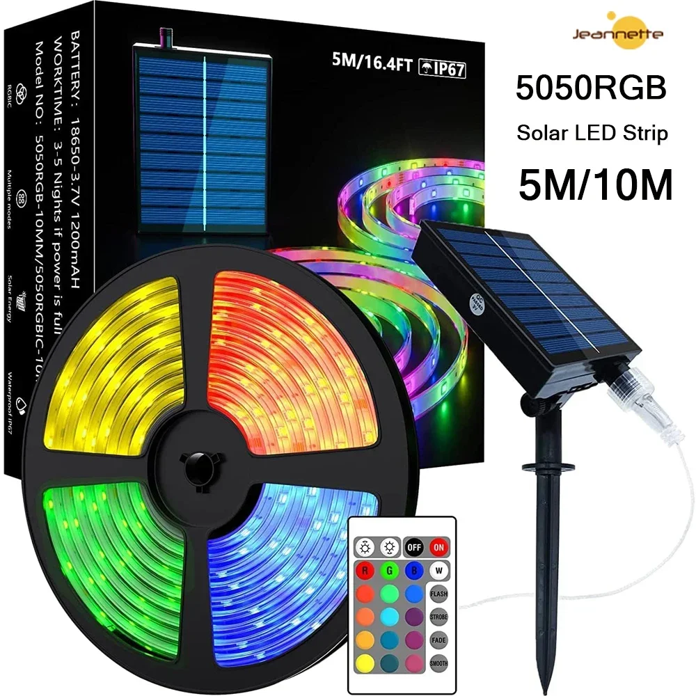 5M/10M Led Light Solar LED Strip 24Keys 5050 Multicolor RGB TV Background Light Bar Game Room Family Party Decoration Solar lamp