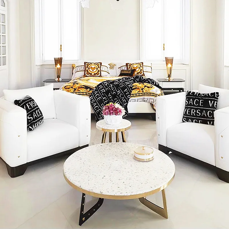 Italian light luxury marble coffee table high-end luxury villa living room designer home stainless steel round coffee
