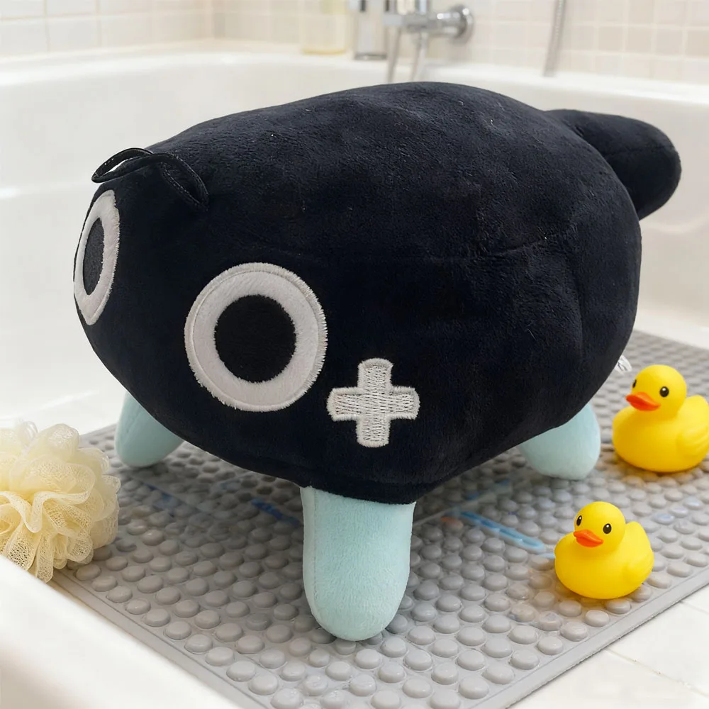 

Черная плюшевая игрушка Kawaii с большими белыми глазами, вышивкой крестом, голубыми ножками - мягкая кукла для детей, домашний декор