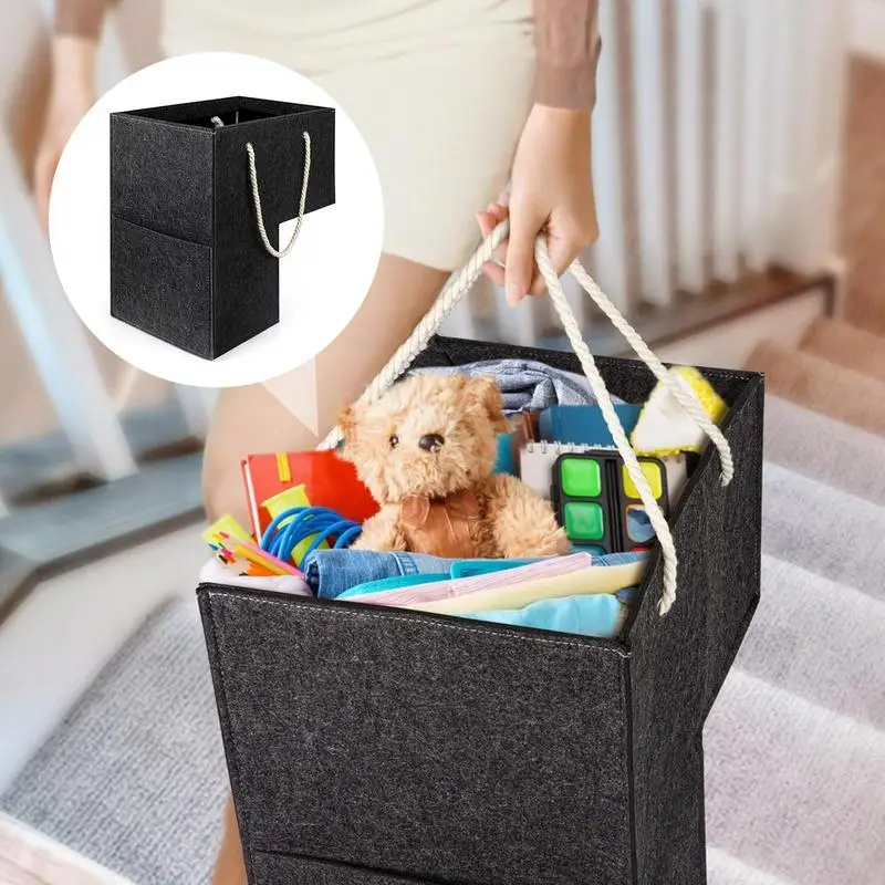 

Stair Case Storage Organizer Laundry Basket For Stair L-Shape Step Storage Organizer Step Storage Laundry Felt Easy-Grip Handles