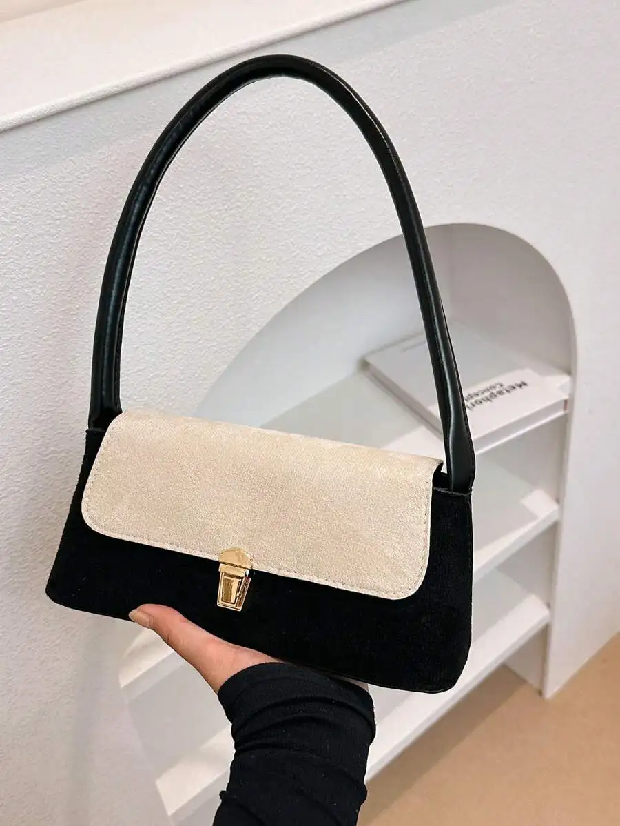

1pc Solid-Colored Suedette Portable Commuting Lock Buckle Stylish Retro Versatile Shoulder Bag Handbag Suitable For Daily Use By Women, New Autumn And Winter Women Bag, Best Fall Purse, Perfectly Matching With Fall Outfits Women