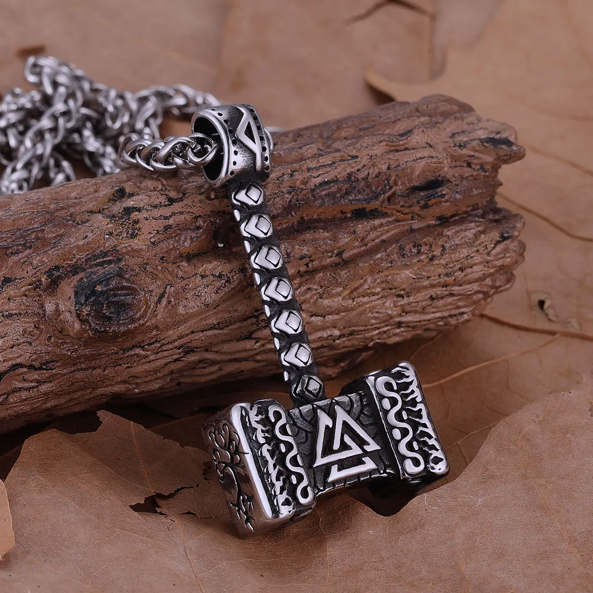Stainless Steel Vikings Thor's Hammer Pendant Men Punk Hip Hop Necklace Jewelry Scandinavia Rune Amulet Gift for Boyfriend