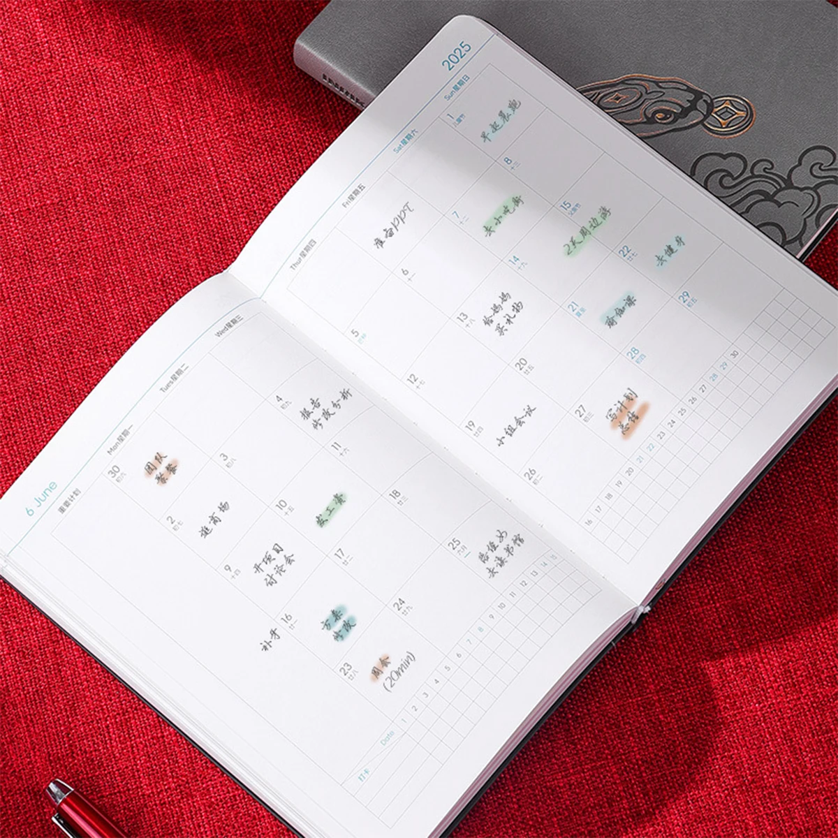 (Can Engrave Logo) A5 Leather 2025 Business Schedule, Student Daily Planner, 365-day Record Book, Notepad, Memo, 176 Sheets