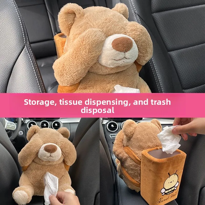 

Милый плюшевый медведь, автомобильный держатель для салфеток 2 в 1, креативный мультяшный автомобильный чехол для салфеток с мусорным баком