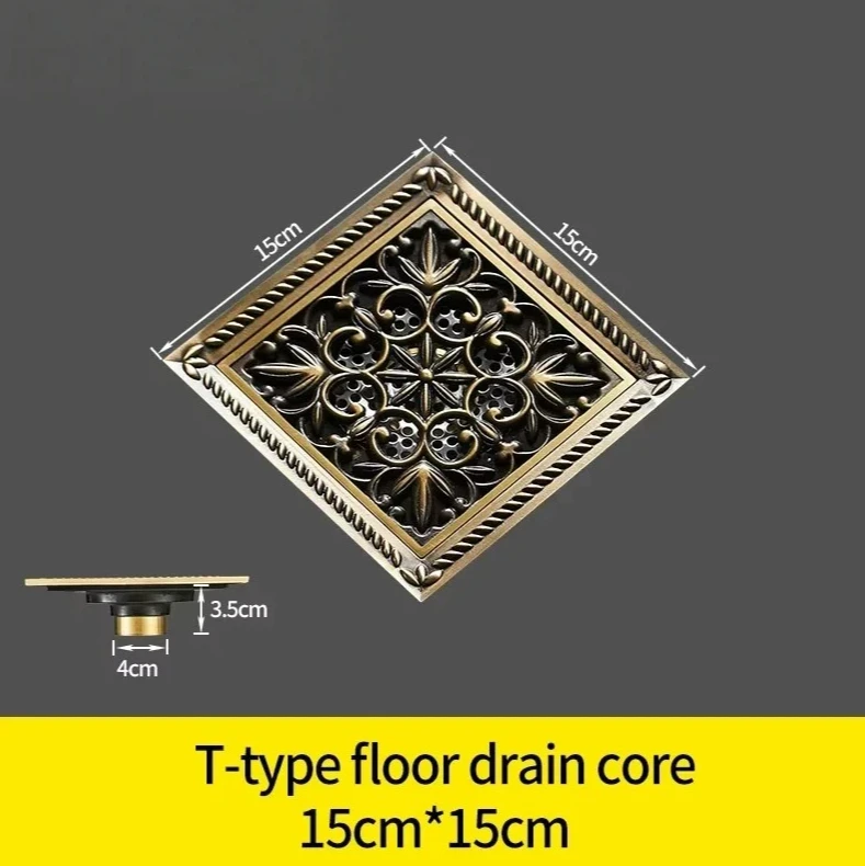 15X15 CM Floor Drains Antique Bronze Brass Shower Floor Drain Bathroom Deodorant Square Floor Drain Strainer Cover Grate Waste
