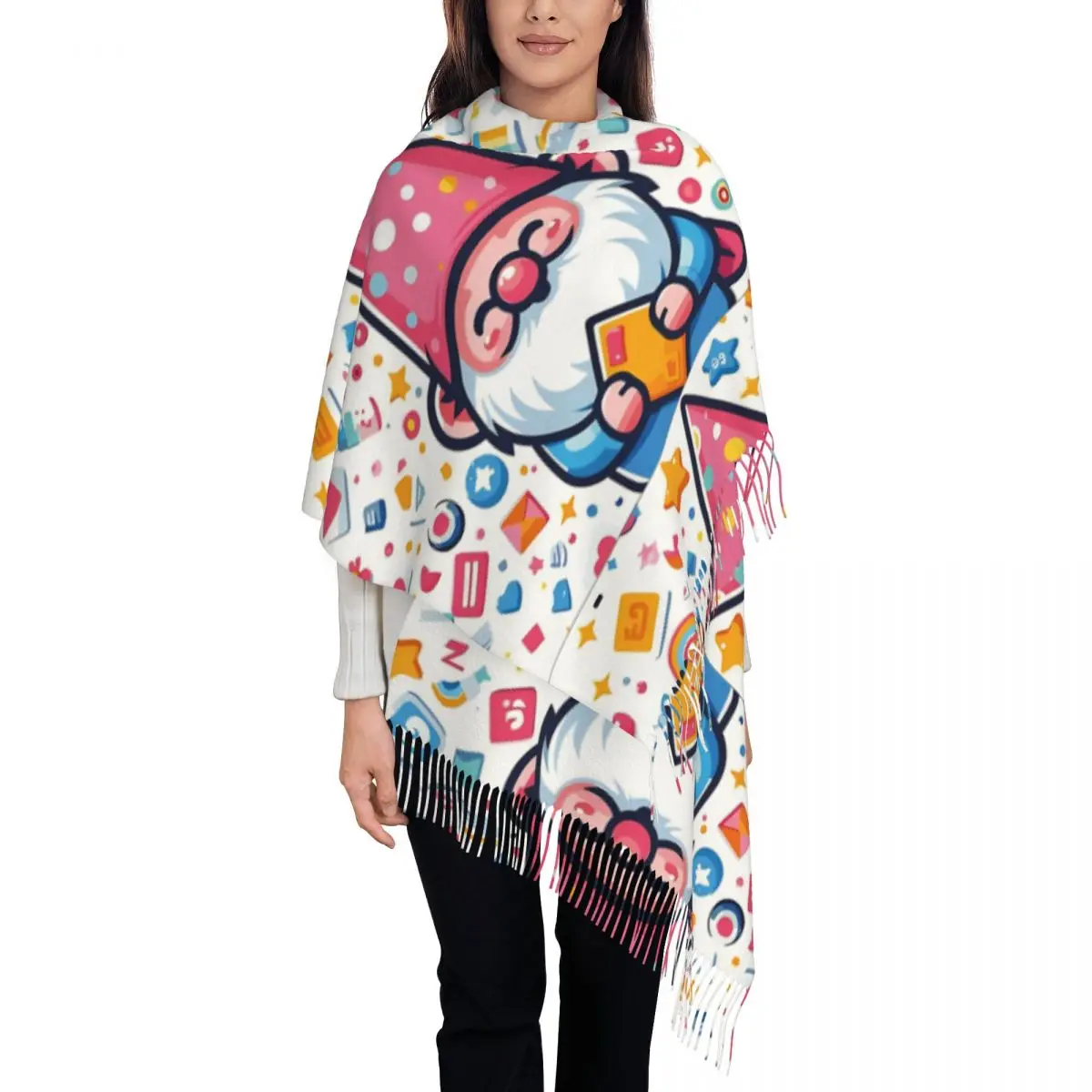 Christmas Pattern   Garden Gnome Shawls Wraps for Women Winter Large Soft Scarf Neckerchief Tassel Scarves