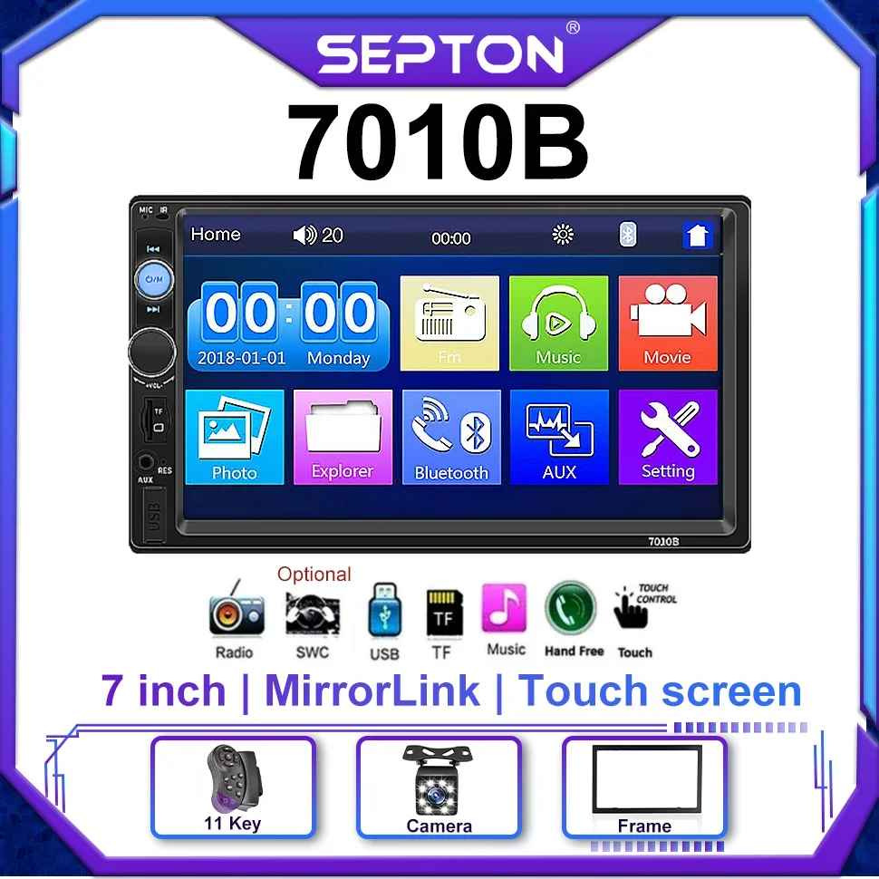 

SEPTON 2Din HD Touch Screen Multimedia Video Player 7010B for Universal Car MP5/BT/FM/SWC Radio 7" Stereo Automotive Car Audio