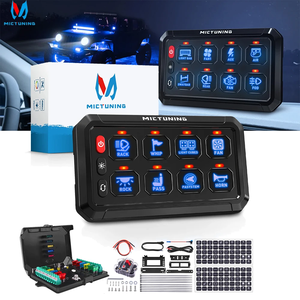 MICTUNING P1S Blue 8 Gang Switch Panel 12V 24V 12 Gang Switch Panel, Multifunction Circuit Control Relay Box For Offroad Truck