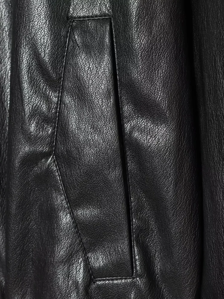 AACHOAE Women's Faux Leather Cropped Jacket Oversized Zip Up PU Leather Coat Casual Bomber Jacket Streetwear Outerwear