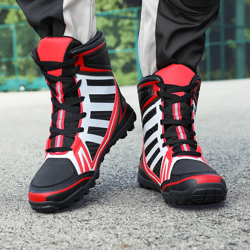 Men Motorcycle Boots Waterproof Breathable Anti Slip Wear Resistant Moto Riding Shoes Outdoor Motocross Hiking Footwear
