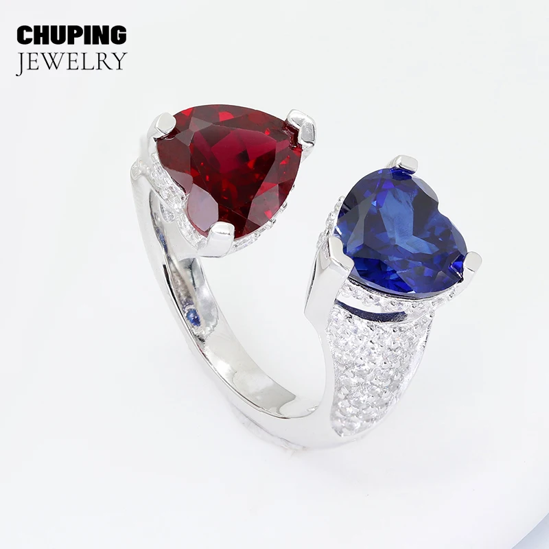 

ChuPing Lab Ruby Lab Sapphire Ring Heart Cut 925 Silver Valentine Gift For Women's Classic Date Jewelry Sparkling