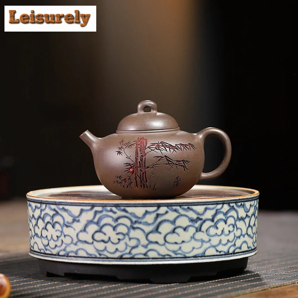 

180ml Authentic Yixing Purple Clay Bamboo Teapot Raw Ore Steel Gray Section Mud Kettle Household Zisha Tea Set Beauty Teaware