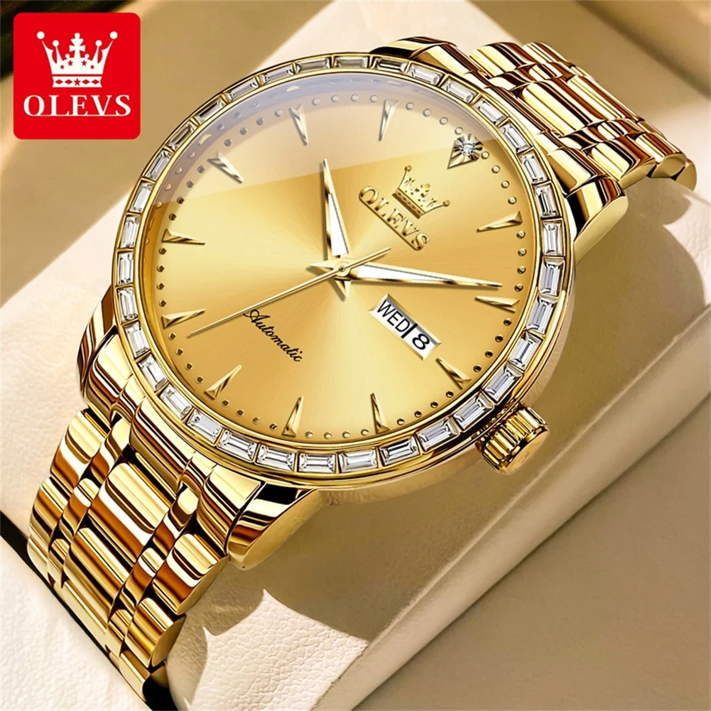 

OLEVS Luxury Fashion Men Watches Fine Steel Original Brand Self-winding Automatic Mechanical Wristwatch for Man Waterproof Date