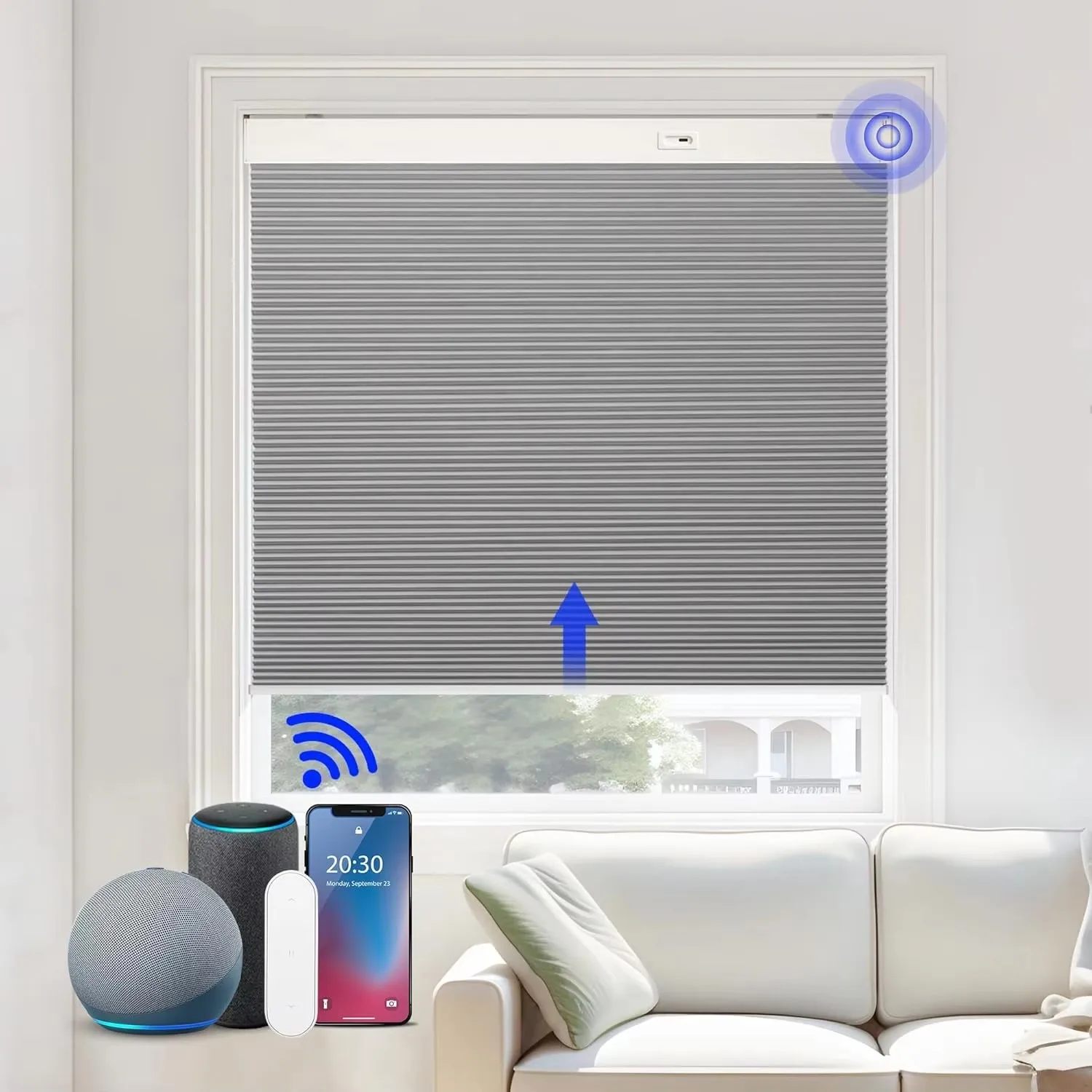 New Style Smart Motor Light Filtering Eco-Friendly Works With Alexa 100% Blackout Motorized Honeycomb Blinds For Window