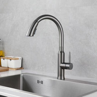 Grey 304 Stainless Steel Kitchen Sink Faucet  Pull Down Sprayer Fashion Hot and Cold Mixer Tap Design Bathroom Kitchen