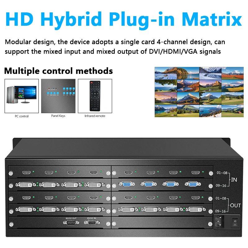 HDMI Ma Trận Switcher Hỗn Hợp Cắm Ma Trận Video Switcher 16 Đầu Vào 16 Ngõ Ra HDMI/DVI/VGA/SDI