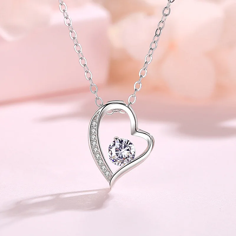 

New 925 Sterling Silver Necklace Heart 5A Zircon for Women Wedding Jewelry Engagement Charm Party Gift Fine Pendant chain