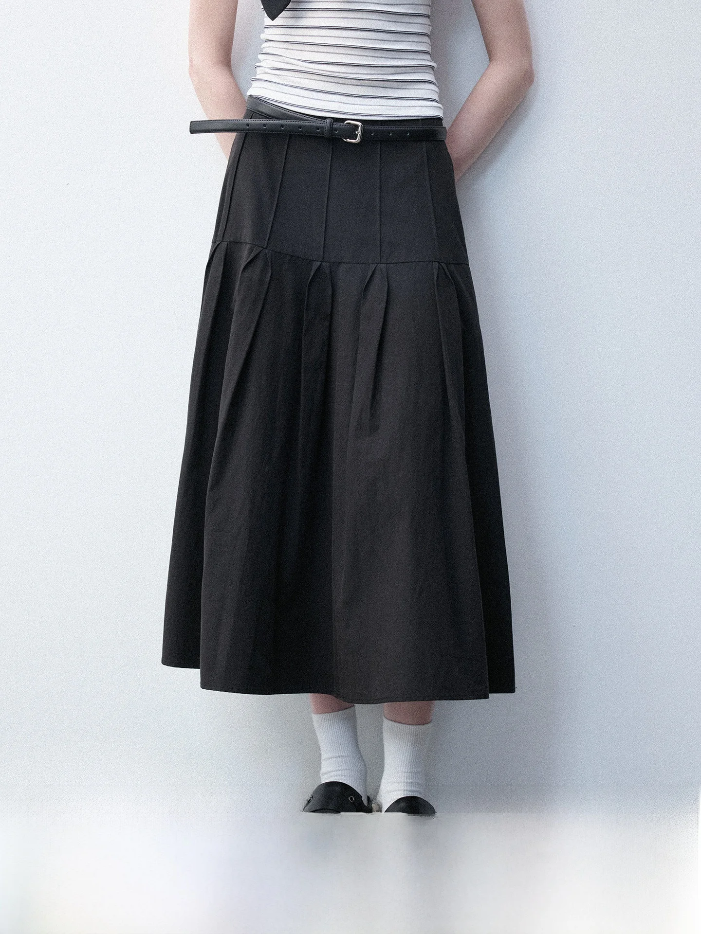 Luamoss Women's Petal Pleat Half Skirt Mixed Fiber Umbrella Silhouette Design Versatile Long Slimming Skirt High Waist A-Line