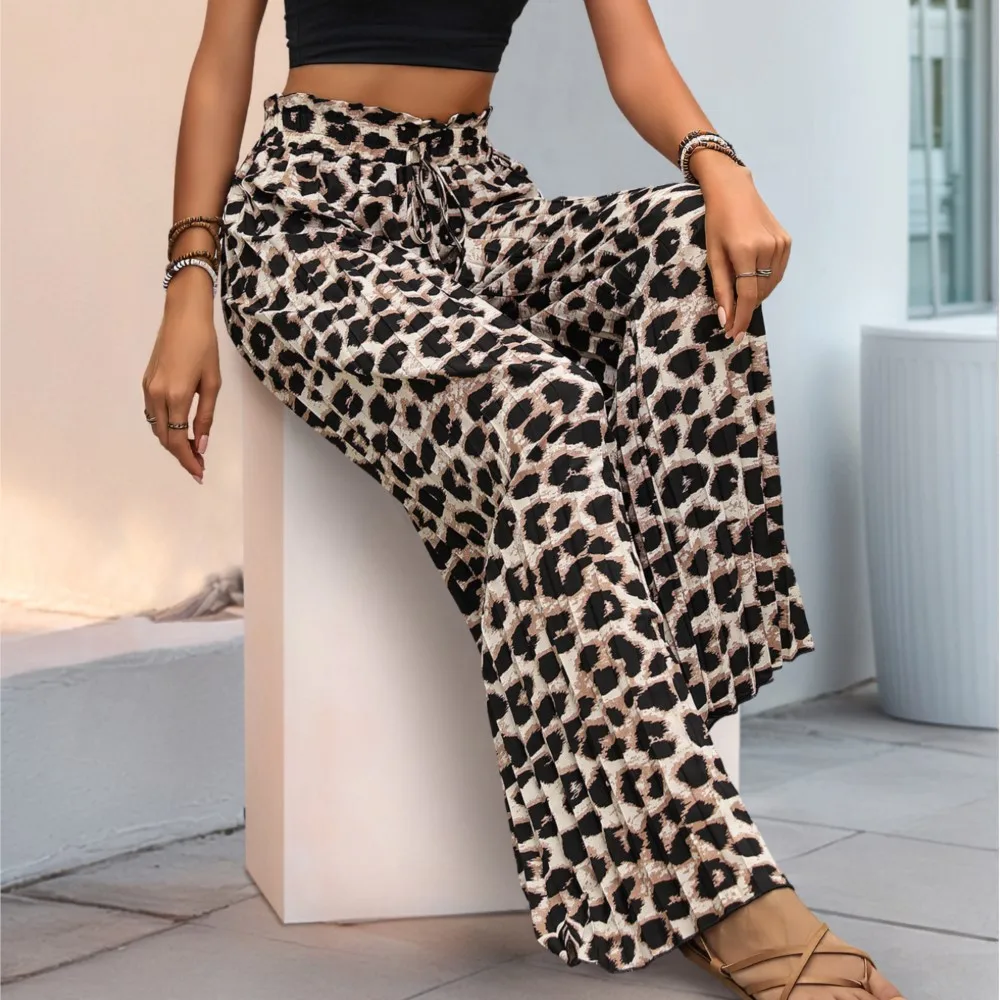 Women's Clothing Casual Pants Fashionable Personalized Leopard Print All-match Wide Leg Pants Comfortable Simple Style Commuting