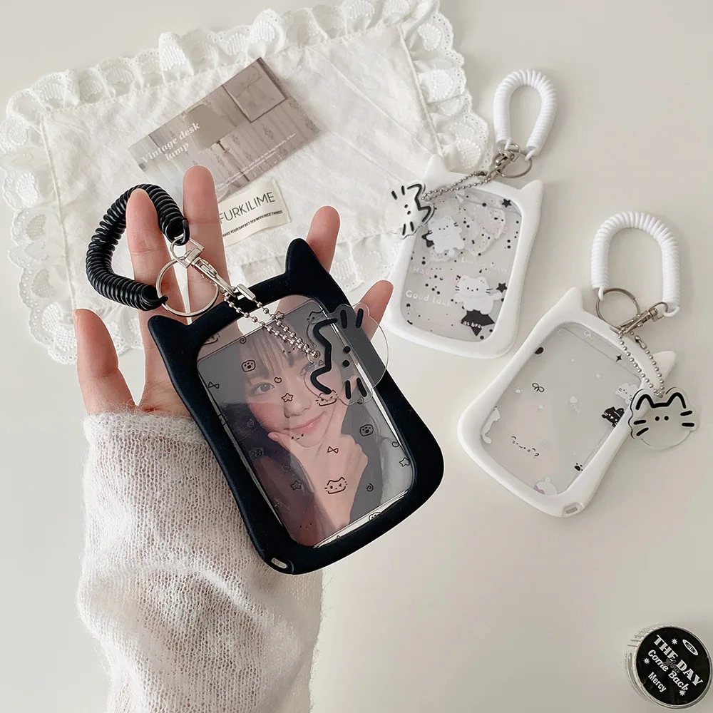 

Cartoon Transparent Cat Bag Phone Pendant Card Holder Cute Girl 3In Idol Photo Storage Card