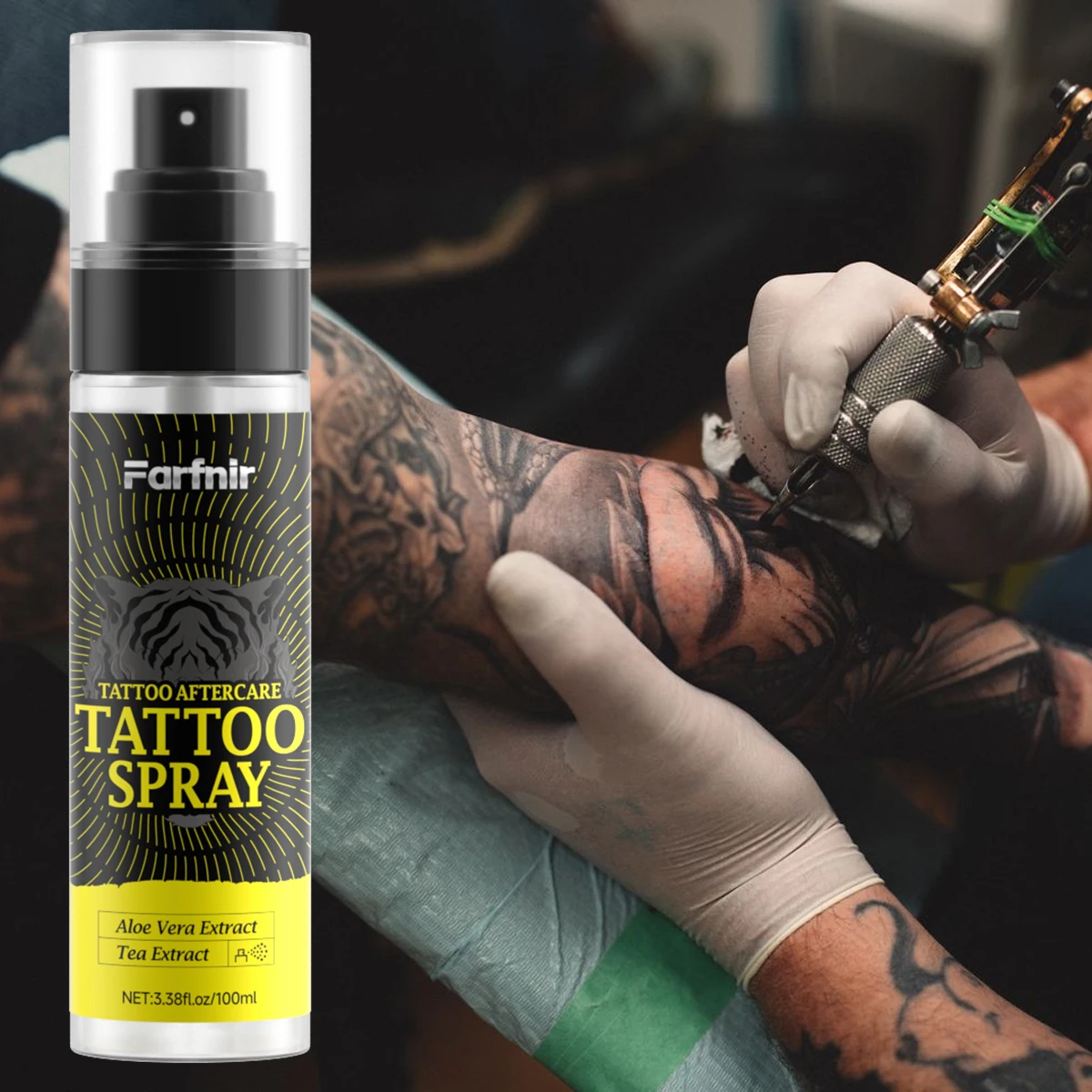 3.38 fl.oz/100 ml Tattoo Spray provides hydration and moisturization, suitable for daily use, and helps maintain tattoo color.