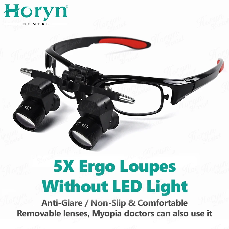 Horyn 5X Dental Ergo Loupes 48 ° Ergo optical Loupes Oral Surgery Ergo Flip Up Loupes Adjustable working distance Dentistry Tool