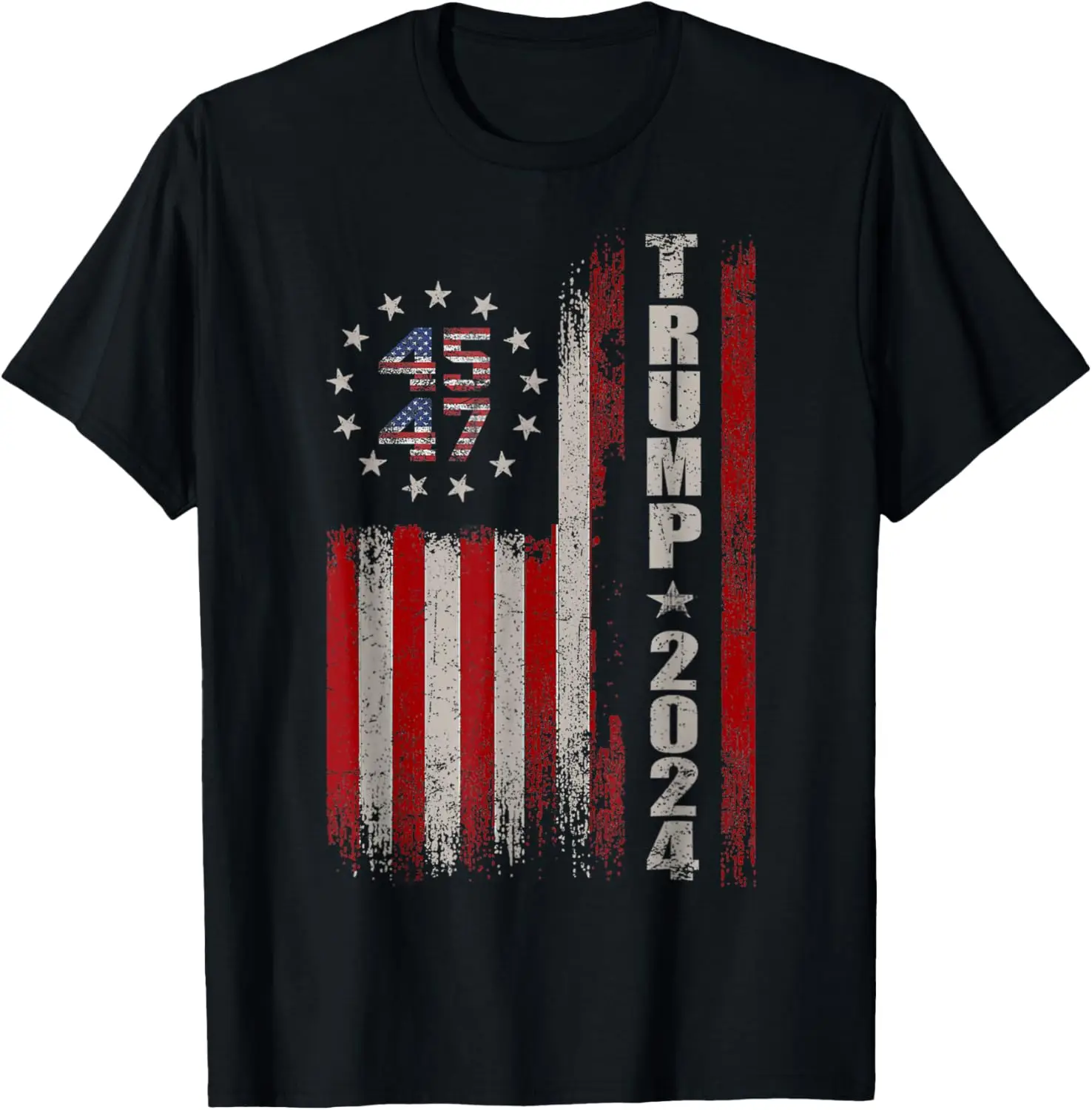 45 47 Trump 2024 American Flag (on back) T-Shirt
