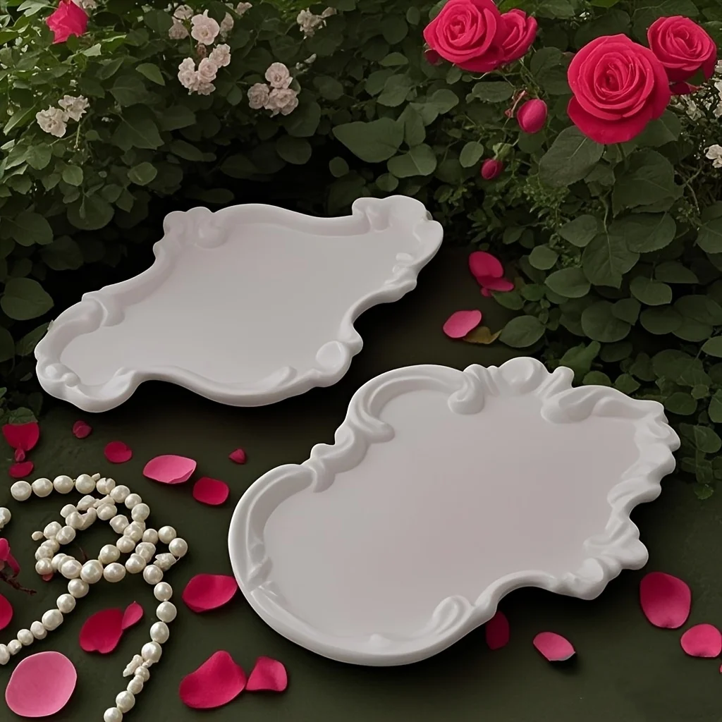 

2Piece European-Style Lace Relief Tray and Plate Silicone Mold, Epoxy Resin,Plaster ,Concrete Casting Molds for Trays and Plates