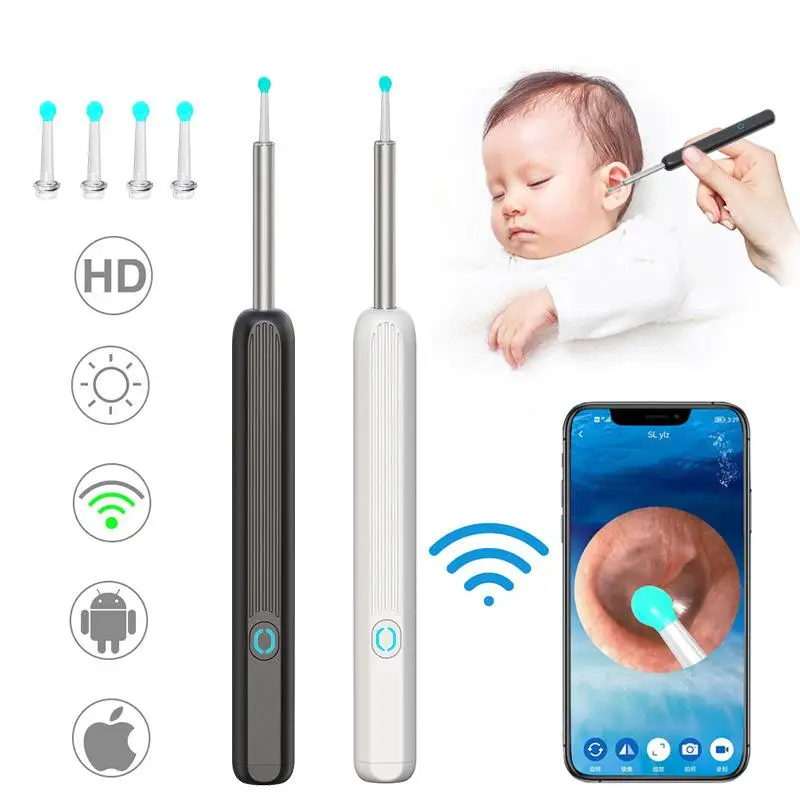 Limpiador de oídos NE3, otoscopio, herramienta de eliminación de cera del oído con cámara, luz LED, endoscopio inalámbrico para el oído, Kit de limpieza para i-phone